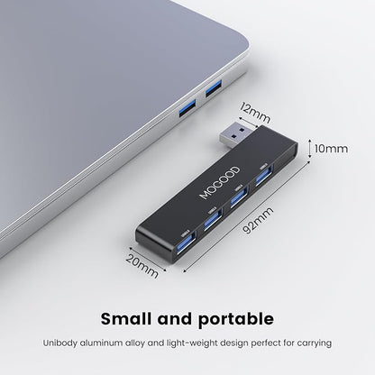 MOGOOD USB Hub 3.0, 4-Port USB Splitter – No Cable, Ultra-Slim, Adds 4 Ports to Your Laptop in Seconds – Plug & Play Data Hub for Mouse, Keyboard, Flash Drive, Printer