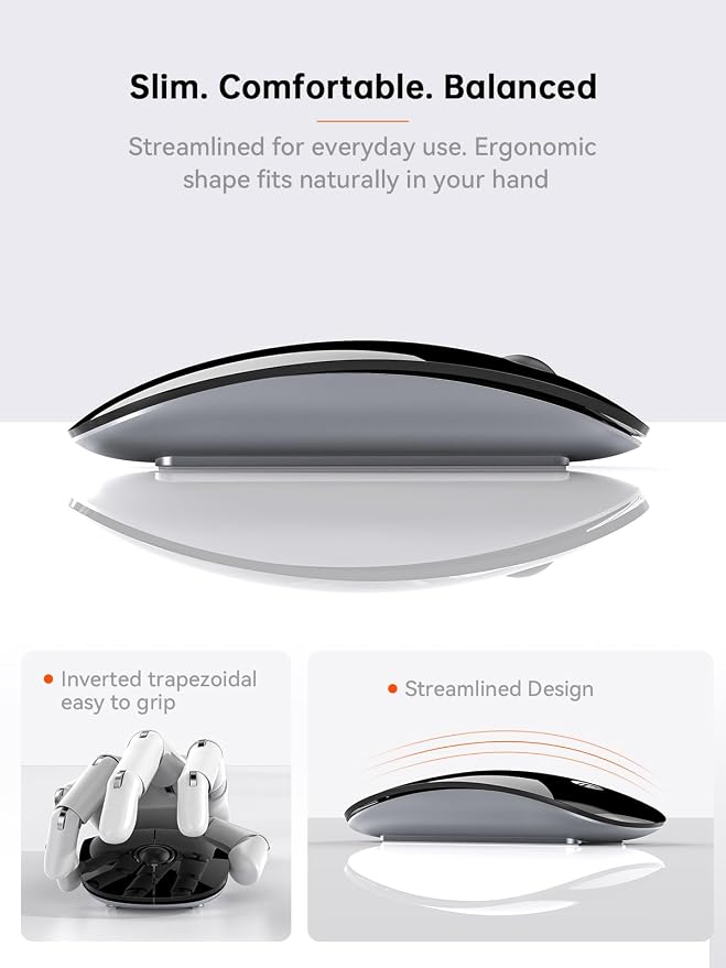 RAPIQUE R306C USB C Wireless Mouse for MacBook, Type-C 2.4GHz Portable Computer Mouse with USB-C Receiver, Silent Click, Slim Cordless Mouse, 3-Speed DPI, for iPad, Chromebook, Laptop, MacOS - Black