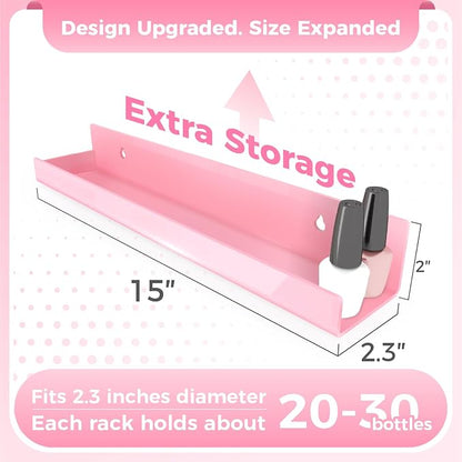 4 Pack 15 Inch Pink Acrylic Shelves, Kids Floating Bookshelf for Kids Room, Modern Nail Polish Rack Sunglasses Essential Oil Picture Ledge Display Toy Storage Wall Shelf