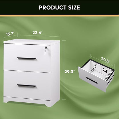 DEVAISE 2-Drawer Wood Lateral File Cabinet with Lock for Office Home, White
