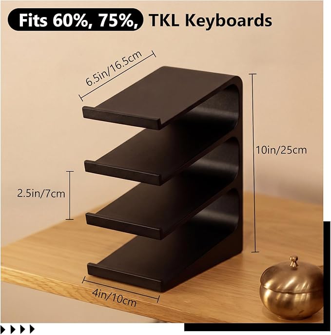 Novabright 4 Tier Keyboard Display Stand Keyboard Storage Rack for Gaming Desk Setup Workstations Office Organization Space Saving Desktop Storage Black