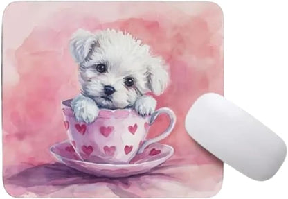 TUBBIE Basic Mousepad Puppy in Tea Cup Mouse Pad Desktop Laptop Computer Accessories Home Office Gaming Work Desk Computer Non-Slip Rubber Gift for Dogs Lover Mousepad Coffee or Tea (Bichon Frise)