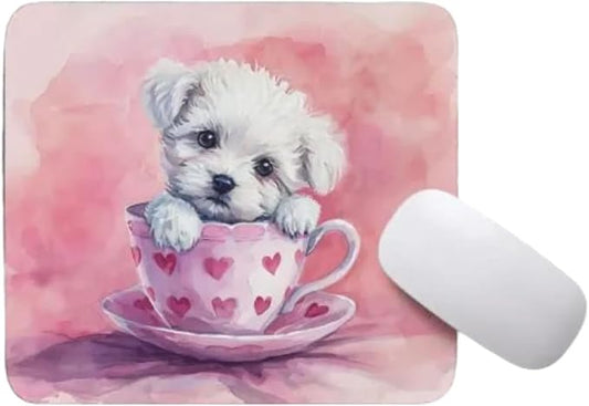 TUBBIE Basic Mousepad Puppy in Tea Cup Mouse Pad Desktop Laptop Computer Accessories Home Office Gaming Work Desk Computer Non-Slip Rubber Gift for Dogs Lover Mousepad Coffee or Tea (Bichon Frise)