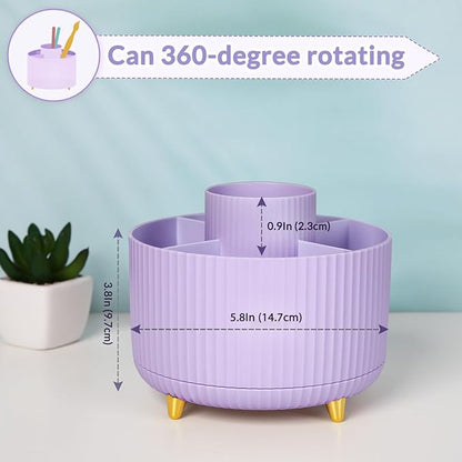 SKYDUE 360 Rotating Purple Pen & Art Supply Organizer - 5 Slot Desk Organizer for Office, School, Home