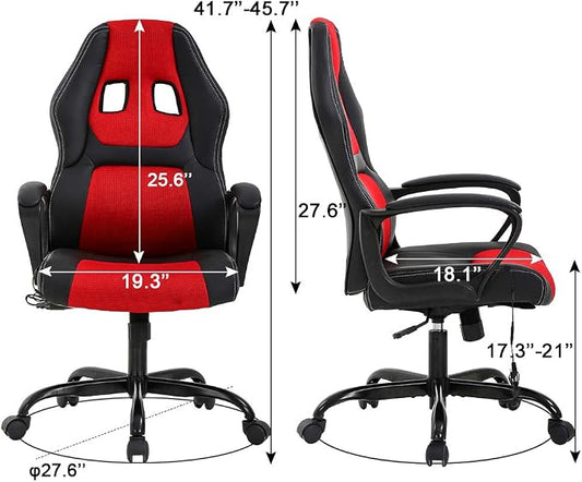 Gaming Chair Ergonomic Office Chair Racing Desk Chair Massage PU Leather Adjustable Chair with Lumbar Support Headrest Armrest Task Rolling Swivel Computer Chair for Adults(Red)