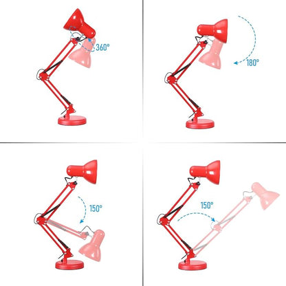 TORCHSTAR Metal Desk Lamp, Adjustable Swing Arm, E26, Red | Architect Gooseneck Multi-Joint Clip Table Lamp with Plastic Clamp, for Home Office, Work, Study, Reading, Bulbs not Included
