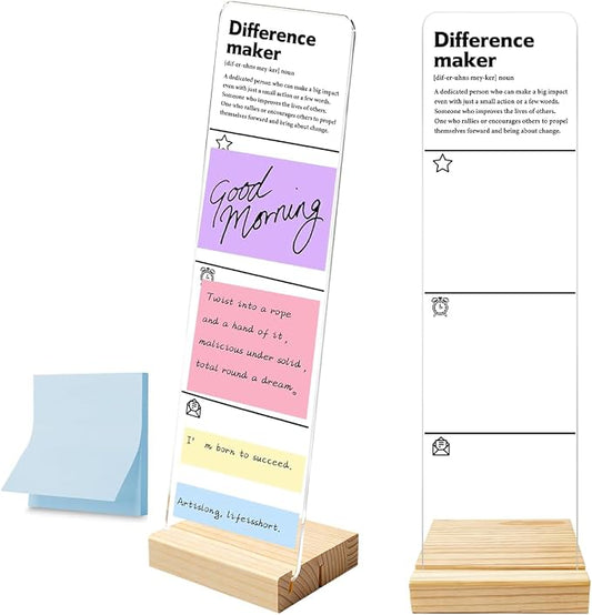 Monitor Memo Board with Removable Wooden Base Acrylic Portable Sticky Note Holder, Difference Maker Acrylic Message Board Sign Office Desk Desk Set Sticky Notes 100 Sheets