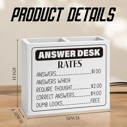 Funny Office Answer Desk Rates Pencil Holder Sign Funny Boss Gifts Office Room Decor for Women Men Teams Coworker Friend Wooden Pencil Holder Boss Day Gifts Desk Decor