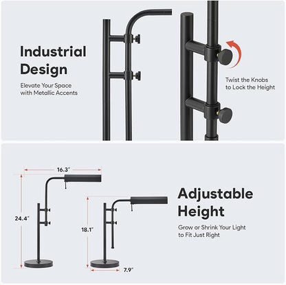 VONLUCE Rustic Desk Lamp, Adjustable Industrial Style Metal Table Lamp, 3 Color Temperatures LED Reading Lamp for Living Room Bedroom Office, Black