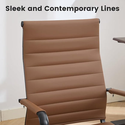Leather Office Desk Chair, Conference Room Chairs with Wheels, Modern Executive Computer Guest Chairs with Arms