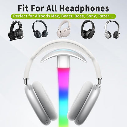 Headphone Stand with Charger,Gaming Headset stand with RGB Light Mode,For Airpod Max Stand,Desk Lamp,Phone Holder,Tablet Holder,desktop organizer,Gifts for Gamers & Music Lover (White)