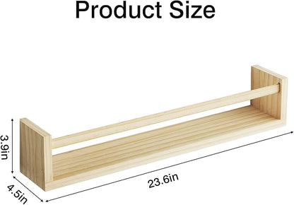 Fixwal Nursery Book Shelves, 23.6 Inch Floating Bookshelves for Wall Set of 4, Baby Nursery & Playroom Decor, Solid Wood Wall Mounted Shelves for Books and Toys Storage (Natural Wood)
