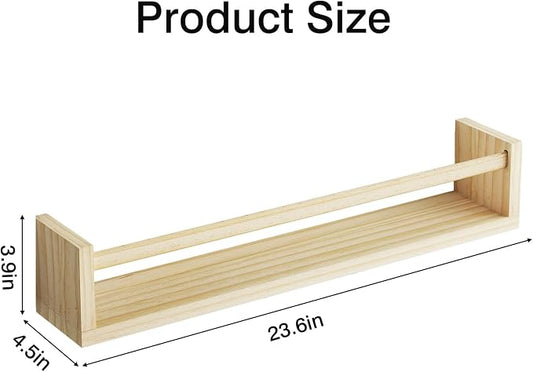 Fixwal Nursery Book Shelves, 23.6 Inch Floating Bookshelves for Wall Set of 4, Baby Nursery & Playroom Decor, Solid Wood Wall Mounted Shelves for Books and Toys Storage (Natural Wood)