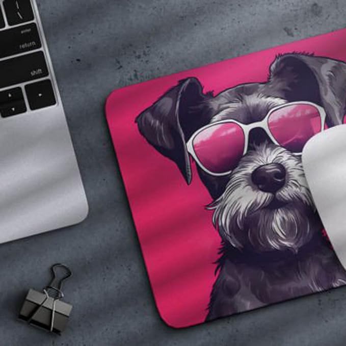 Pink Mousepad Glamour Dog Miniature Schnauzer Mouse Pad for Home Office Gaming Working Desk Computer Desktop Accessories Non-Slip Rubber Mousepad for Dog Lovers