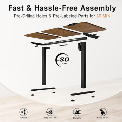 Height Adjustable Electric Desk, 55x24 Inches Stand up Desk with 3 Memory Presets & Child Lock, Quiet Motor, T-Leg Steel Frame, for Computer Workstation or Server Desk, Brown