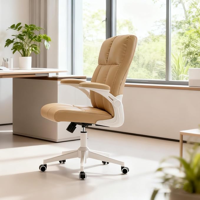balmstar Leather Office Chair Computer Desk Chair, 360° Swivel Rolling Wheels, Adjustable Tilt Angle 90°-135° with Lumbar Support Executive Chair (Beige)