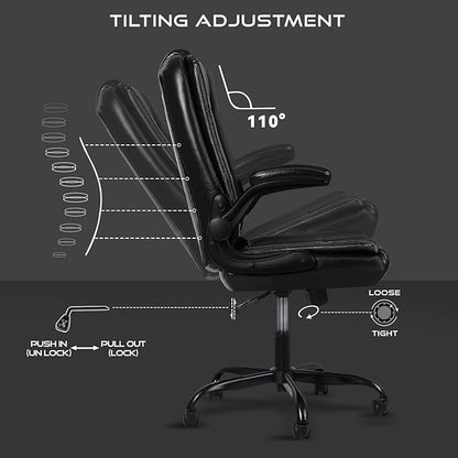 VITESSE Ergonomic Office Chair with Flip-up Armrests, Big and Tall Leather Executive Office Chair, High Back Lumbar Support Home Computer Desk Chair, Heavy and Duty Computer Chair (Black)