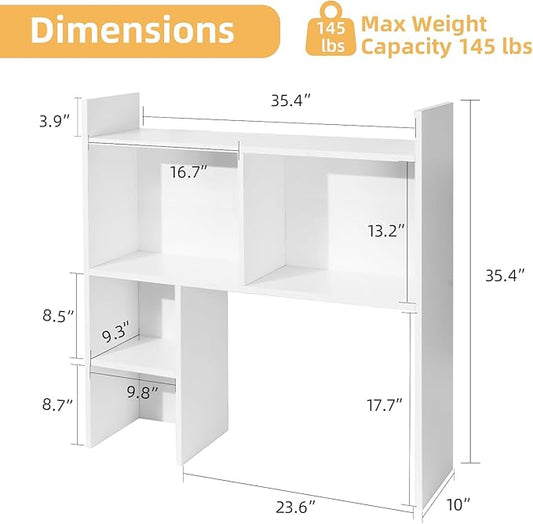 deli Desktop Shelf, Desk Hutch with 5 Shelves for Computer Desk, Desktop 3-Tier Display Rack, Multipurpose Wood Desktop Bookshelf Storage Organizer for Dorm Office Home, White