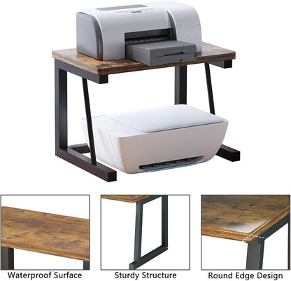 Printer Stand, 2-Tier Desktop Printer Shelf for 3D Laser Printer, Copier, Durable Wood Storage Organizer for Home Office Kitchen, 22.5" W*14.8" D*15" H (2-Tier, Black)