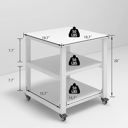 Natwind 3-Tier Laser Printer Cart,19.7''x19.7''x22.6'' Large Machine Stand,Heavy Duty Rolling Table with Storage,Floor-Standing Rack on Wheels,Paper File Organizer Shelf for Home Office (White)