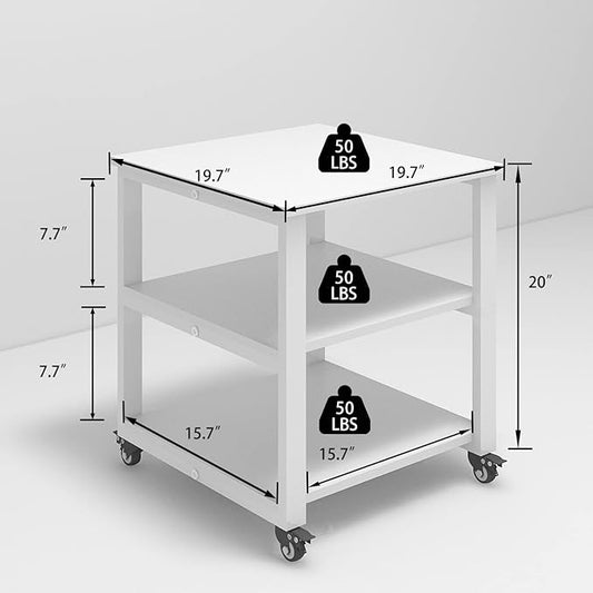 Natwind 3-Tier Laser Printer Cart,19.7''x19.7''x22.6'' Large Machine Stand,Heavy Duty Rolling Table with Storage,Floor-Standing Rack on Wheels,Paper File Organizer Shelf for Home Office (White)