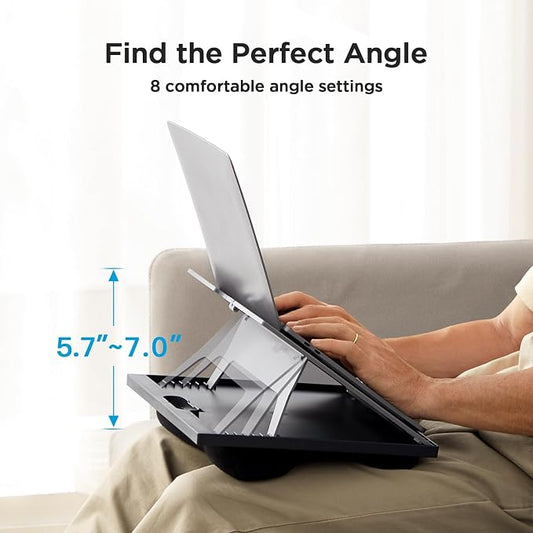 HUANUO Lap Desk, Portable Laptop Stand Fits Up to 15.6 Inch Laptops, Adjustable with 8 Angles Lap Desks for Adults - Dual Cushion Desk for Sofa, Bed, Car or Work Table