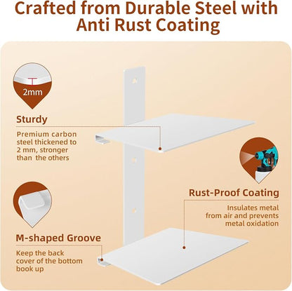 Professional Invisible Floating Book Shelves for Wall, 4 Tier Vertical Spine Book Tower Hanging Bookshelves, Wall Mounted & Space Saving, Heavy Duty Metal Book Organizer for Home Office, 2 Pack Black