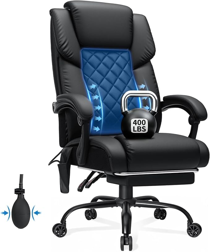 VANSPACE Ergonomic Desk Chair 400lbs with Lumbar Support and Adjustable Headrest PU Leather Big and Tall Executive Office Chair with Foot Rest,Linkage Armrests,Black
