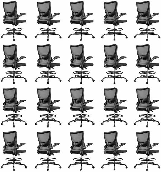 Marsail Drafting Chair, Tall Office Chair with 2D Lumbar Support, Standing Desk Chair with Padded Flip-Up Armrests & Adjustable Footrest Ring, Black,Pack of 20