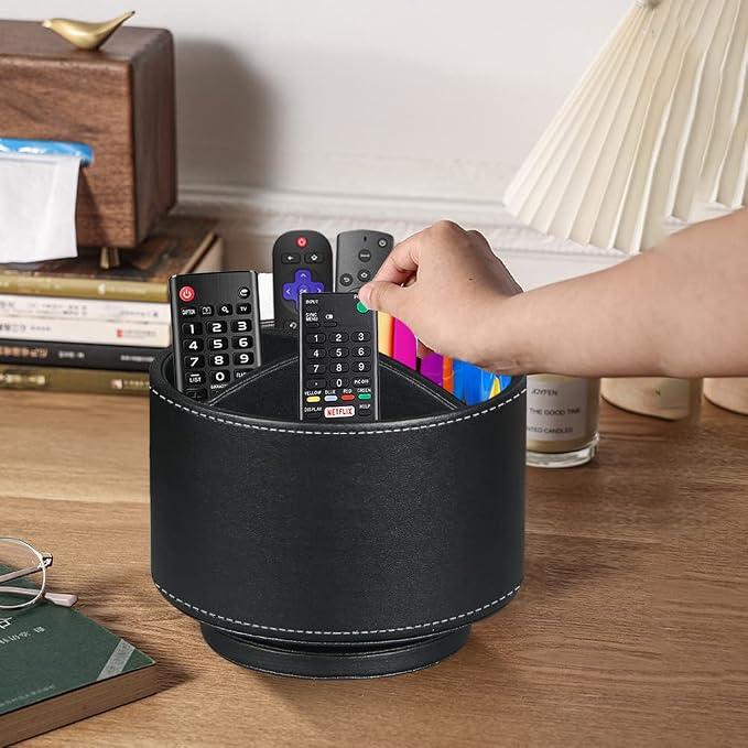 TV Remote Control Holder for Table, 360 Swivel Pen Holder for Desk Organizers and Accessories, Nightstand Organizer Caddy for Media Controllers/Office Supplies, Bedside Decorations for Living Room