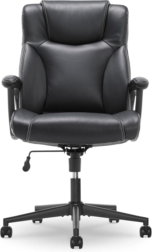 Serta Connor Executive Office Chair, Ergonomic Computer Chair with Layered Body Pillows, Contoured Lumbar, Adjustable Seat Height, Bonded Leather, Black