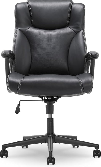 Serta Connor Executive Office Chair, Ergonomic Computer Chair with Layered Body Pillows, Contoured Lumbar, Adjustable Seat Height, Bonded Leather, Black