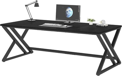 LVB 78.7" Black Computer Desk, Large Industrial Pc Study Home Office Desk, Long Modern Wood Gaming Work Writing Desk for 2 Person, Farmhouse Double Workstation Executive Desk with Storage in Bedroom