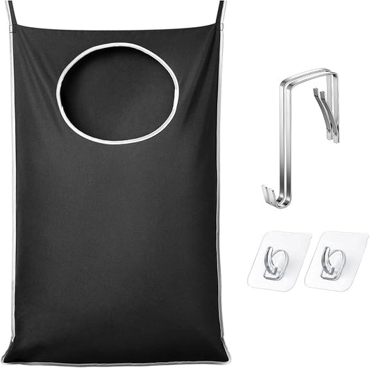 KEEPJOY XL Black Door Hanging Laundry Hamper, 36.5" x 22.5" Large Capacity Hanging Hamper Bag with Large opening and Strong Hooks for All Family Laundry, Blankets, and Toys (Black,1-Pack)