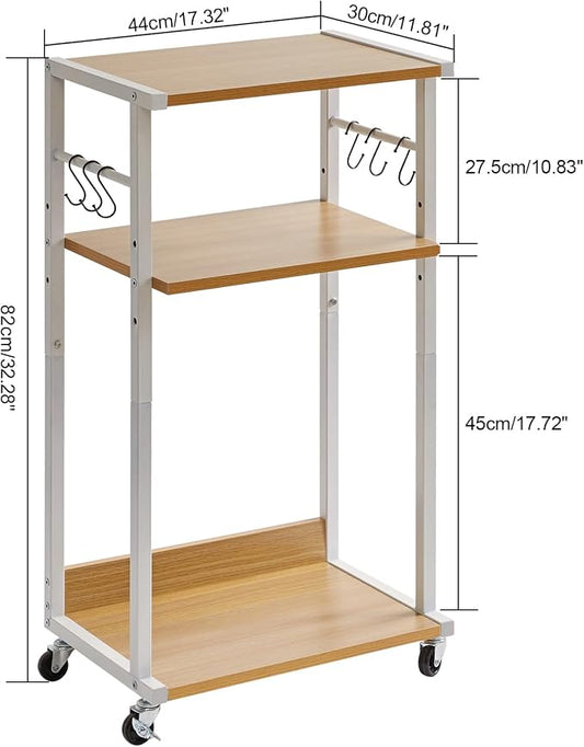 YMYNY Mobile Printer Stand, 3-Tier Printer Cart with Adjustable Storage Shelf and 6 S-Hooks, Tall Printer Table for Home Office, for Computer Tower Stand, Shredder, CPU Stand, Natural, UHPT002N