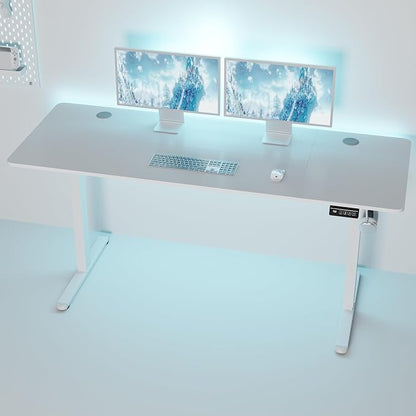Shintenchi Standing Desk, 63x24 Inch Height Adjustable Electric Sit Stand up Desk, Ergonomic Rising Computer Table, Modern Lift Gaming Desk Workstation for Home Office, White