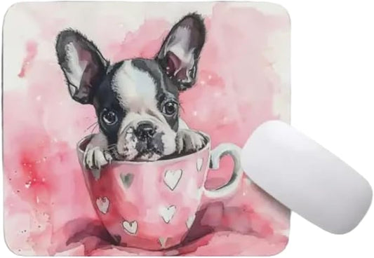 TUBBIE Basic Mousepad Puppy in Tea Cup Mouse Pad Desktop Laptop Computer Accessories Home Office Gaming Work Desk Computer Non-Slip Rubber Gift for Dogs Lover Mousepad Coffee or Tea (Boston Terrier)