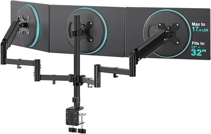 WALI Triple Monitor Mount for 13-32 inch Screens, up to 17.6 lbs per Arm | Adjustable 3 Monitor Desk Mount with Swivel, Tilt, Rotation, Triple Monitor Stand for Desk, VESA 75/100mm (GSDM003), Black