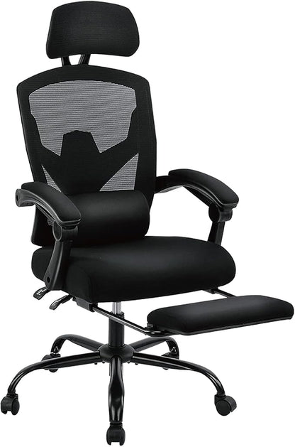 Sweetcrispy Office Computer Desk Chair, Ergonomic High-Back Mesh Rolling Work Swivel Chairs with Wheels, Comfortable Lumbar Support, Comfy Arms for Home, Bedroom, Study, Student, Black