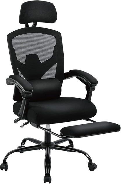 DUMOS Home Office Desk Chair with Footrest, High-Back Mesh Rolling Swivel Reclining Chairs with Wheels, Comfortable Headrest, Lumbar Support, Comfy Arms for Home, Office, Gaming, Student, Inky