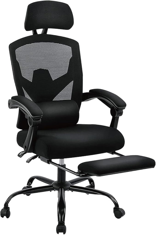 DUMOS Home Office Desk Chair with Footrest, High-Back Mesh Rolling Swivel Reclining Chairs with Wheels, Comfortable Headrest, Lumbar Support, Comfy Arms for Home, Office, Gaming, Student, Inky