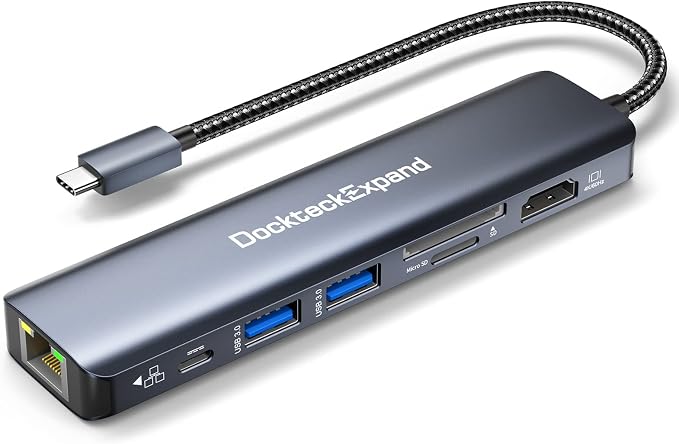 USB C Hub Multiport Adapter, DockteckExpand 7-in-1 Type C Hub with 4K 60Hz HDMI,1Gbps Ethernet,100W PD,2 USB 3.0 Ports,SD/TF Card Slots for MacBook Pro, MacBook Air, iPad Pro, Surface, Steam Deck