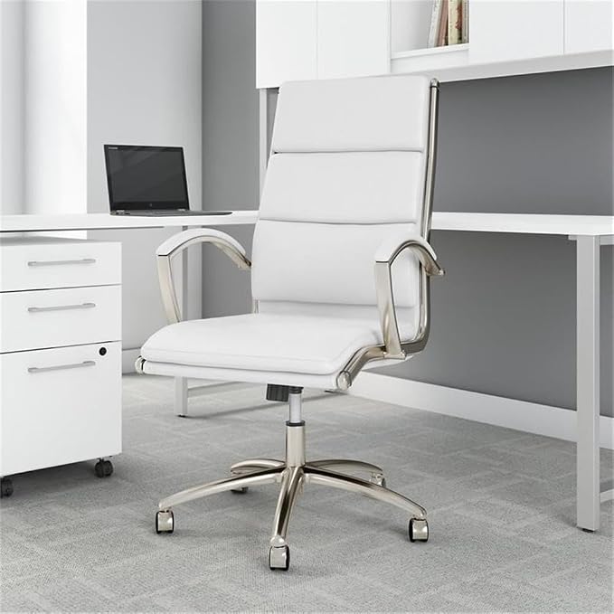 Bush Home Somerset High Back Leather Executive Office Chair in White