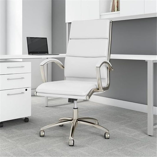 Bush Home Somerset High Back Leather Executive Office Chair in White