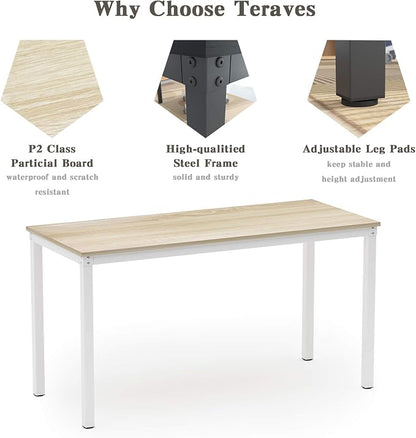 Teraves Computer Desk/Dining Table Office Desk Sturdy Writing Workstation for Home Office (47.24”, Beige + White Frame)