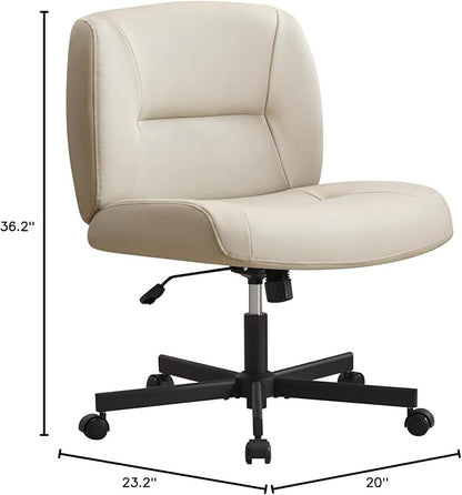 Furniliving Criss Cross Chair with Wheels, Wide Mid-Back Criss Cross Legged Chair Computer Desk Chair Height Adjustable Home Office Desk Chair for Bedroom Living Room, Office, Grey, PU