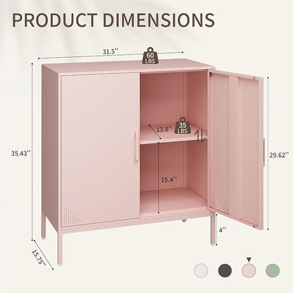 Metal Storage Cabinet,Storage Locker Cabinet with Shelves 2 Door Lockable Cabinet Pink Locking Tool File Cabinet Sideboard for Office, Garage, Bathroom