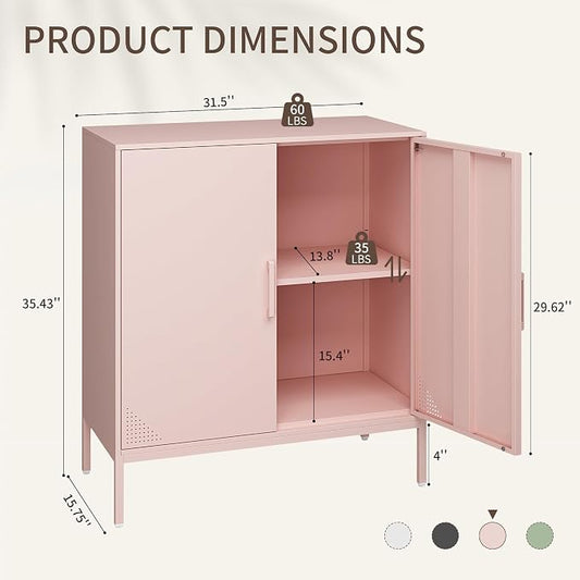Metal Storage Cabinet,Storage Locker Cabinet with Shelves 2 Door Lockable Cabinet Pink Locking Tool File Cabinet Sideboard for Office, Garage, Bathroom
