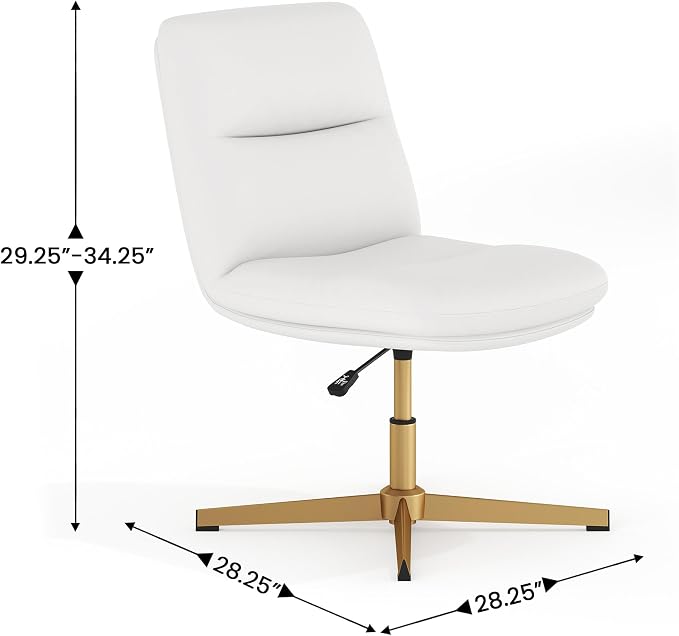 Flash Furniture Chloe Commercial Mid-Back Swivel Office Chair, Padded LeatherSoft, Adjustable Height, Ergonomic Mid-Rise Back, Armless, Stationary, White/Gold