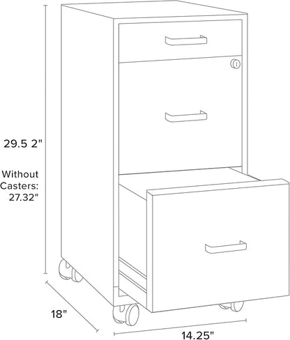 Space Solutions - 3 Drawer Fully Assembled Steel File Cabinet, Home & Small Office Use, Letter-Size, Small Supply Drawer, Locking, Mobile, Pearl White